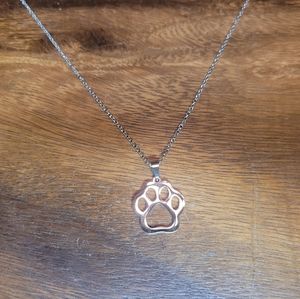 Stainless steel hollow doggy paw pendant and necklace